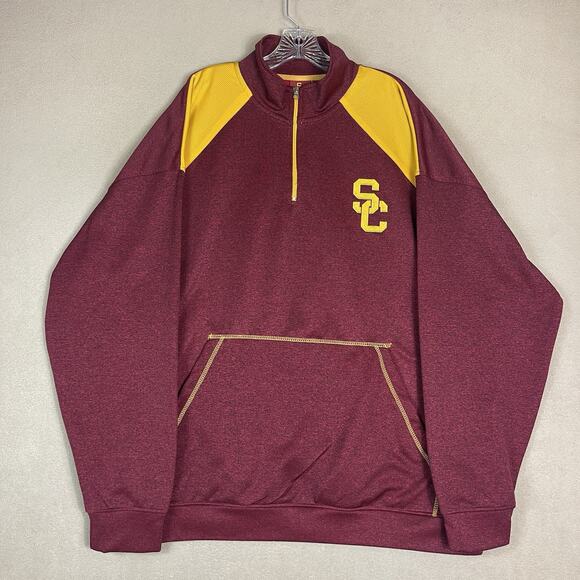 USC Pullover Mens 4XLT Red 1/4 Zip Mock Neck Pockets USC Trojans University Logo - Picture 1 of 12